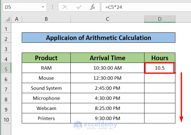 Arithmetic Calculation to convert time to hours in Excel 