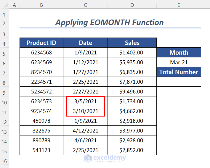 Applying EOMONTH Function and COUNTIF Function with Multiple Criteria in a Date Range