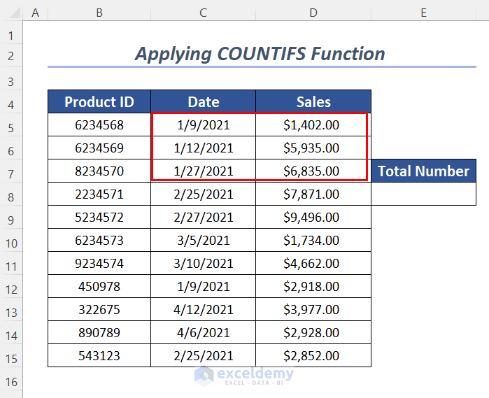 Applying COUNTIFS Function instead of Excel COUNTIF function for Multiple Criteria in a Date Range