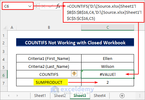 COUNTIFS not working with closed workbook