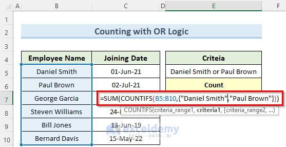 countifs OR logic with date range and text