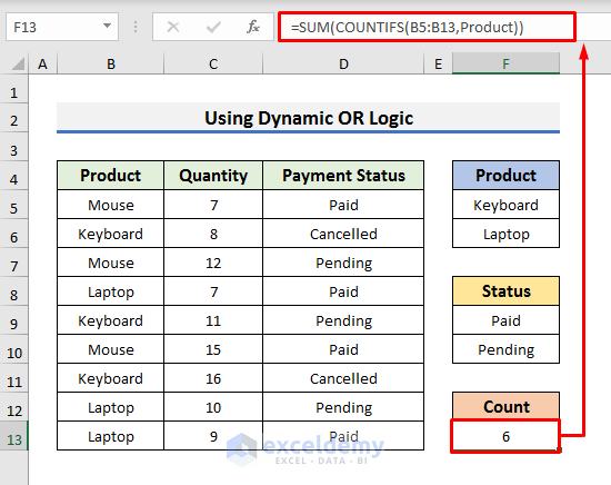 How to Apply COUNTIFS Function with Dynamic OR Logic in Excel
