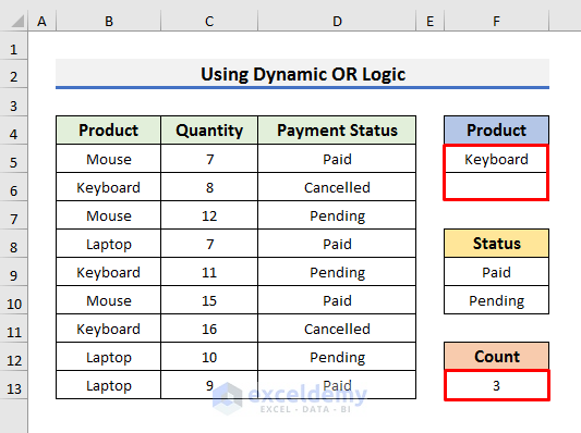 How to Apply COUNTIFS Function with Dynamic OR Logic in Excel