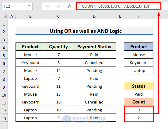 Count Cells Using Excel COUNTIFS Formula with OR as well as AND Logic