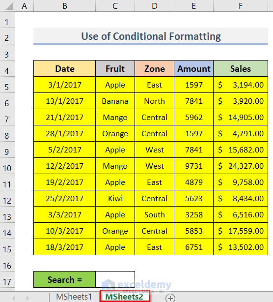 Apply Excel Conditional Formatting to Create a Search Box Without VBA