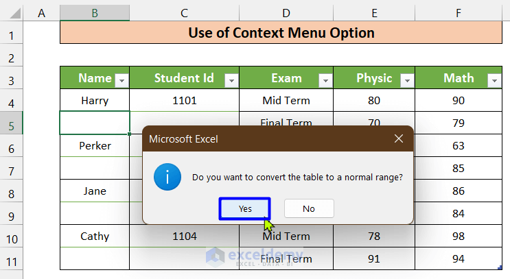 Using Context Menu Option to Create a Table with Merged Cells