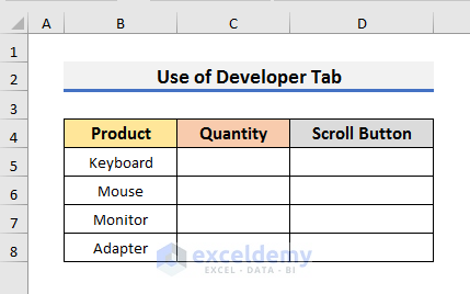 Add Button from Developer Tab Without Macro in Excel