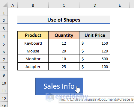 Use Shapes to Create Button for Opening Particular Sheet Without Excel Macro