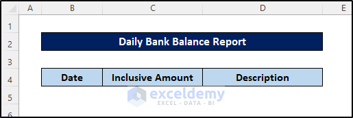 headers for daily bank balance report format in excel