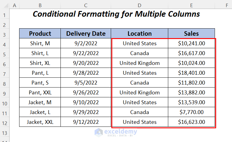 Using AND Function to Apply Conditional Formatting in Multiple Columns in Excel