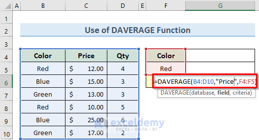daverage function to calculate the average only for cells with values in excel