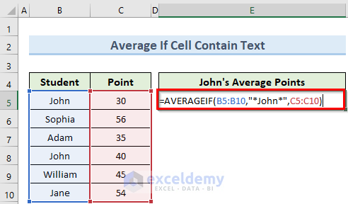 How to Calculate Average If Cells Contain Text in Excel