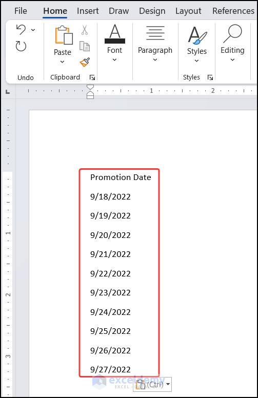 Dates in Word file
