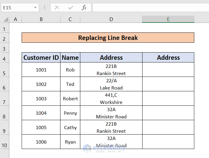 Use Excel CHAR 10 Function to Replace Line Break