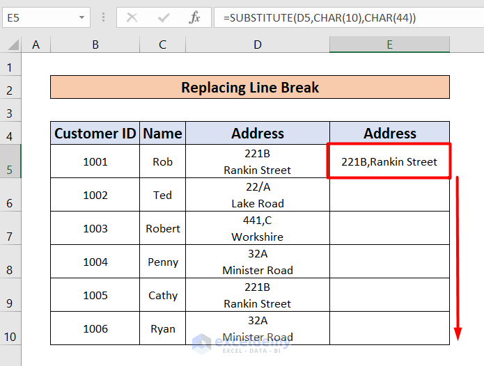 Use Excel CHAR 10 Function to Replace Line Break