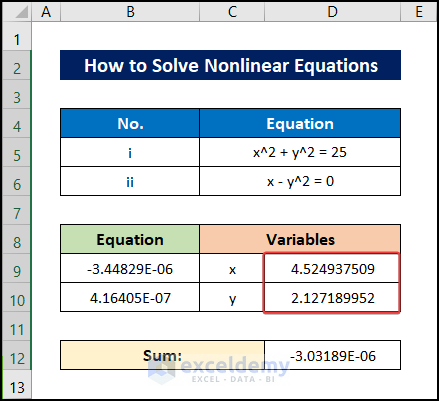 nonlinear equation solved answer