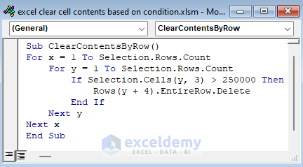Clearing Excel Cell Contents Based on Value Condition