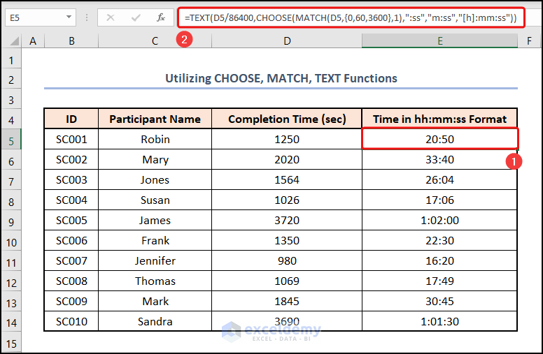 Utilizing CHOOSE, MATCH, TEXT Functions