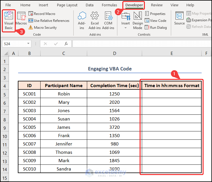 Engaging VBA Code to Convert Seconds to hh mm ss in Excel