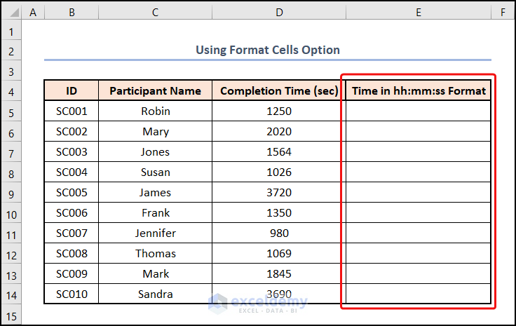 Using Format Cells Option to Convert Seconds to hh mm ss in Excel