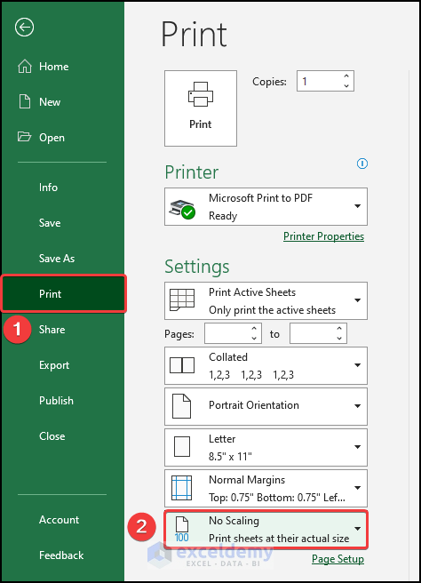 use "Fit Sheet on one page" option to solve the problem of “Excel cutting off text when printing to PDF”