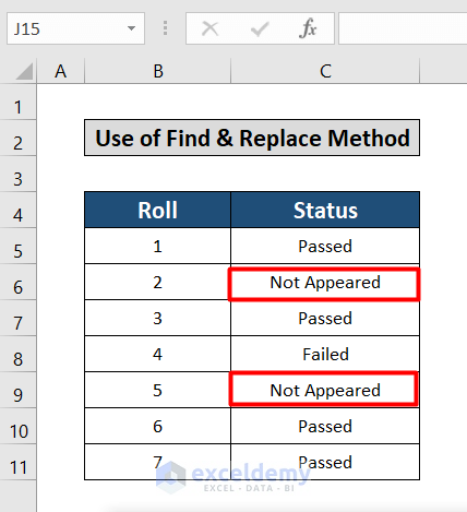 Find and replace method excel fill empty cells with default value