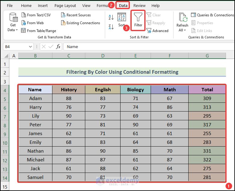 Enabling Filter Option to Filter by Color Using Conditional Formatting in Excel