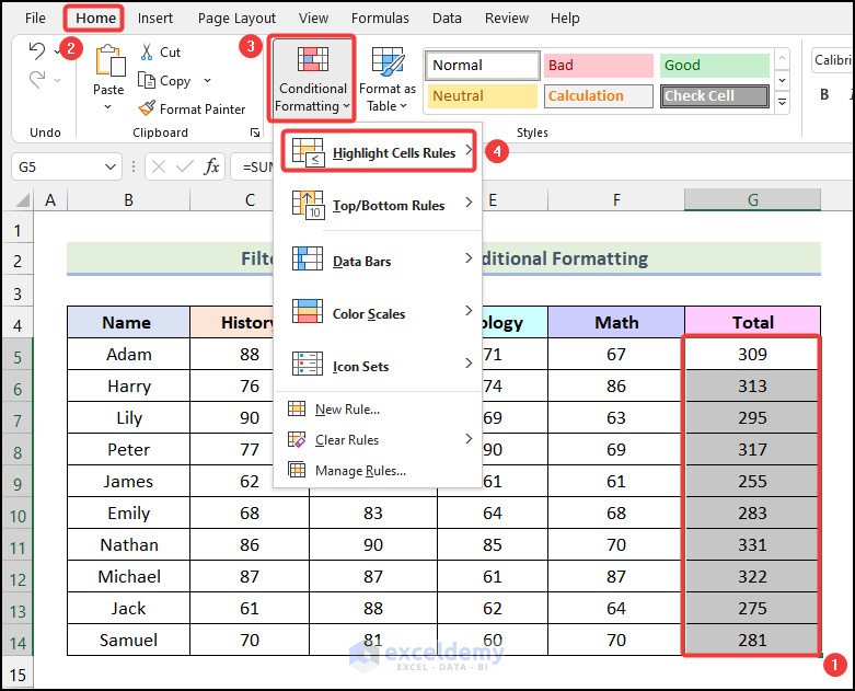Applying Conditional Formatting to Filter by Color Using Conditional Formatting in Excel