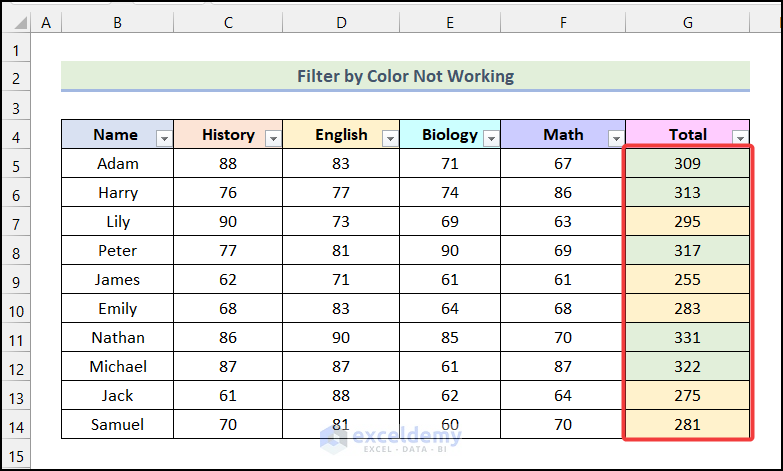 Using conditional formatting to filter data by color in Excel