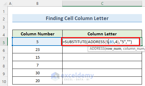 column letter to get cell value by address in excel