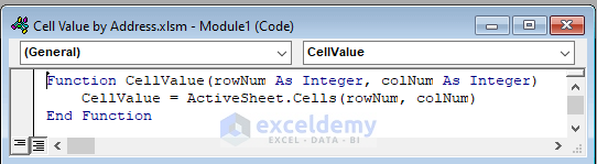 VBA code to get cell value by address in excel