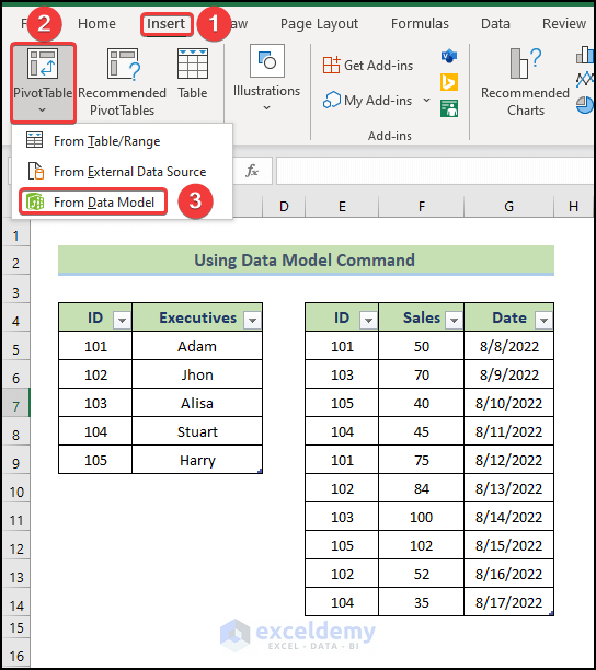 using data model command to Get Data from Data Model in Excel