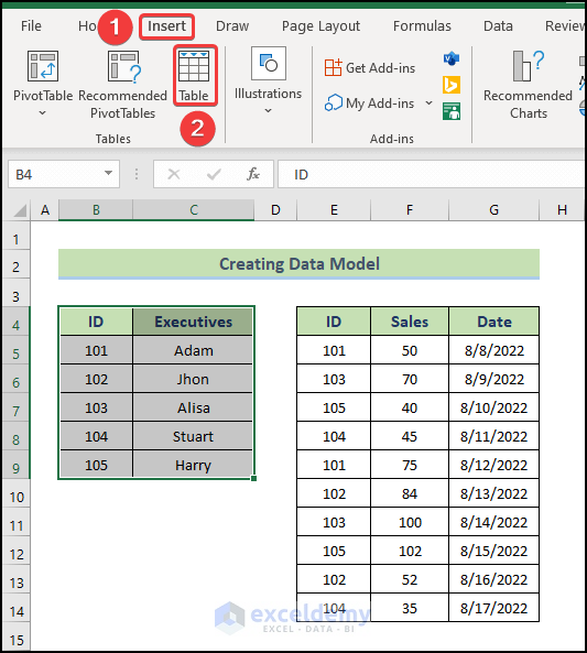 create a Data Model and get data in Excel