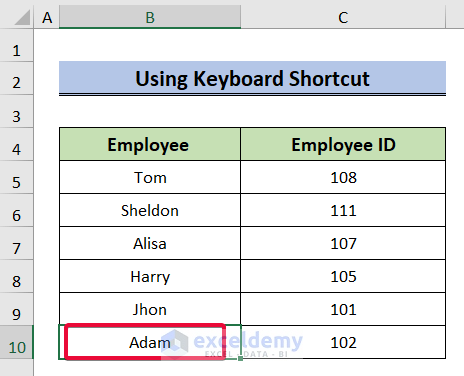 using keyboard shortcut to go to last non empty cell in column in excel