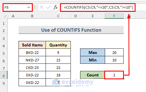 How to Count Value Between 10 and 20 in Excel
