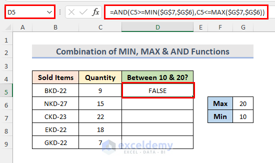 Combination of MIN, MAX & AND Functions to Look If the Value Is Between 10 and 20