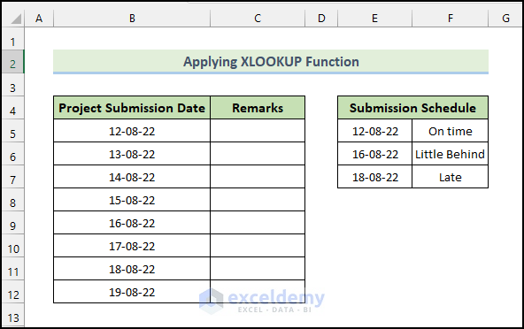 applying XLOOKUP function to Return Expected Value If Date Is Between Two dates in Excel