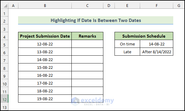 highlight cells If Date Is Between Two dates in Excel