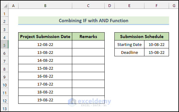 combing IF with AND function to Return Expected Value If Date Is Between Two dates in Excel