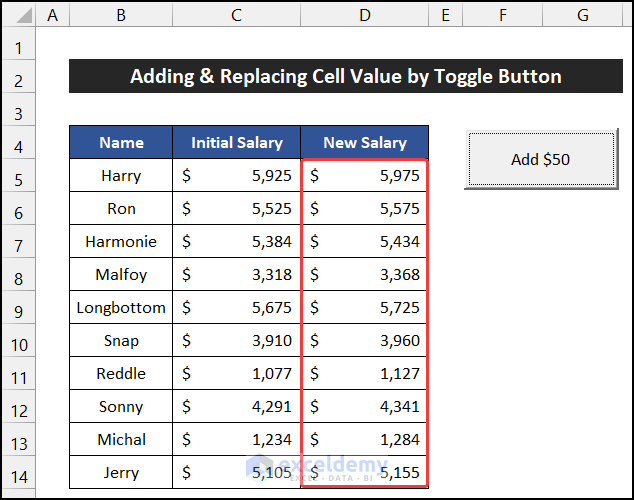 Add and Change Cell Value at Same Time to Change Cell Value by Toggle Button