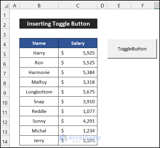Renamed toggle button to change cell value in Excel sheet