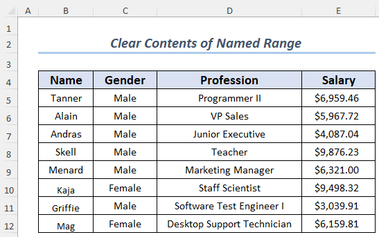 excel vba clear contents of named range