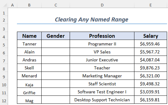 excel vba clear contents of named range method 2