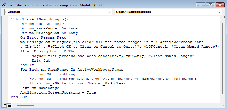 VBA to Clear Contents of All Named Ranges