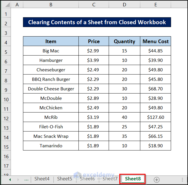 sheet of the closed file to excel vba clear contents of sheet