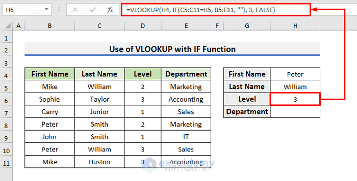 Join Multiple Criteria in Column and Row by Merging VLOOKUP with IF Function