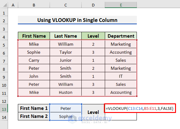 Use Excel VLOOKUP Function with Multiple Criteria in Single Column