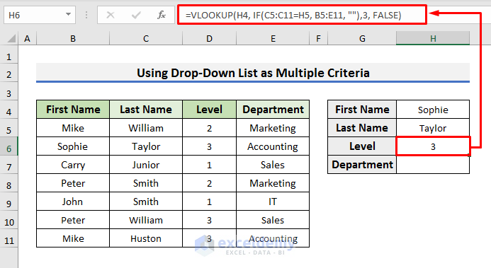Insert Drop-Down Lists as Multiple Criteria in VLOOKUP in Excel