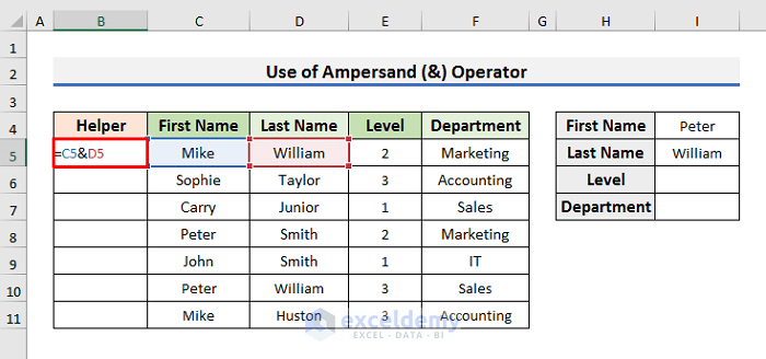 Insert Ampersand (&) Inside Excel VLOOKUP to Join with Multiple Criteria in Column and Row