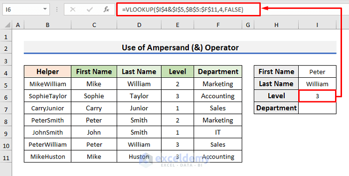Insert Ampersand (&) Inside Excel VLOOKUP to Join with Multiple Criteria in Column and Row